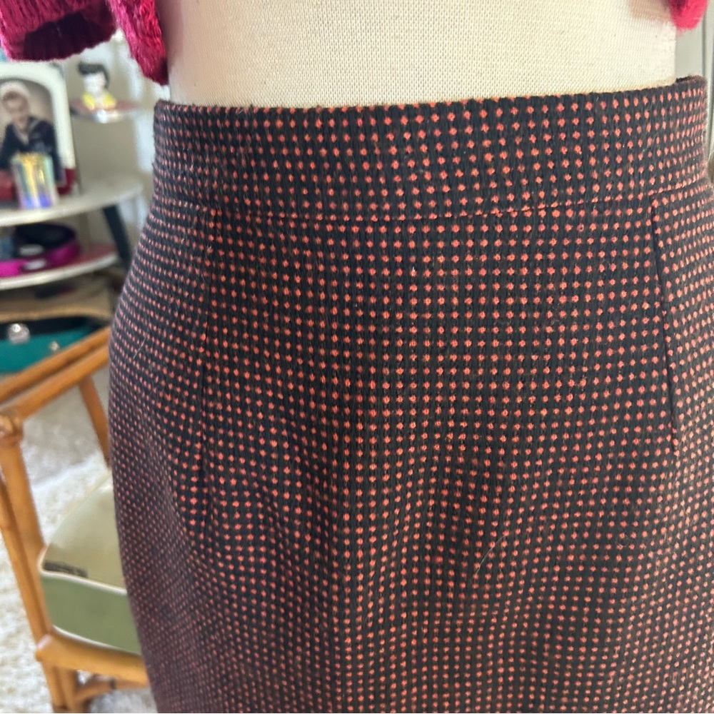 SOLD Retro Skirt 1950s Style Pencil Black Orange Wool Vivien Of Holloway UK 16 - Picture 4 of 8